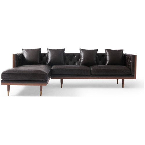 Woodrow Neo 99" Leather Sofa Sectional Left, Walnut/Saddle Black