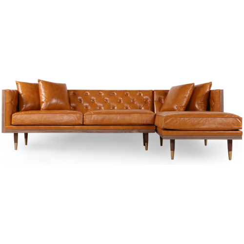 Woodrow Neo 99" Leather Sofa Sectional Right, Walnut/Tan Aniline