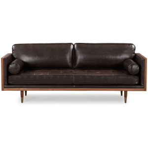 Woodrow Skandi 87" Leather Sofa, Walnut/Saddle Black