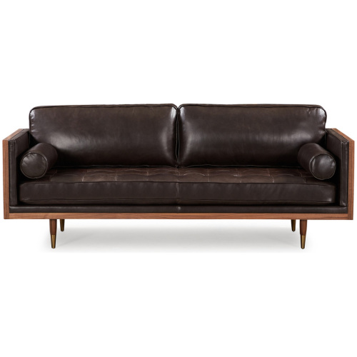 Woodrow Skandi 87" Leather Sofa, Walnut/Saddle Black