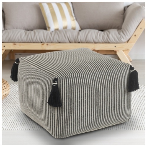 Zadia Striped Pouf, Gray