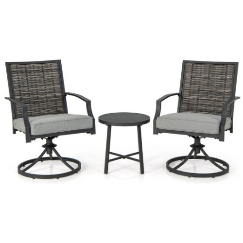 3 Piece Patio Swivel Chair Set with Soft Seat Cushions for Backyard