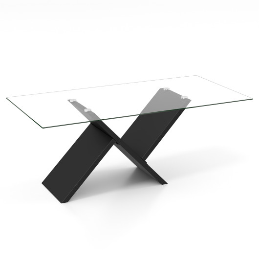 47 Inch Rectangle Glass Coffee Table Modern Center Table with Tempered Glass Tabletop-Black