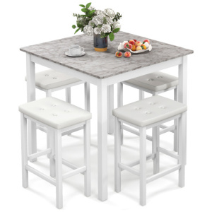 5-Piece Bar Table Set Counter-Height Dining Table and 4 Bar Stools-White
