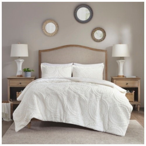 Alivia Embroidered Medallion Faux Fur Ultra Plush King/California King Comforter Mini Set, Ivory