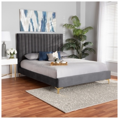 Baxton Studio Serrano Full Platform Bed, Gray/Gold