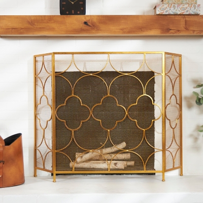 "Bayberry Lane Gold Metal Contemporary Fireplace Screen 50" x 1" x 35"