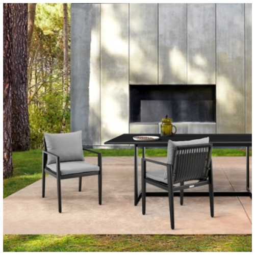 Cayman Outdoor Patio Dining Chairs with Arms (Set of 2), Dark Gray