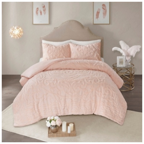 Cecily 3-Piece Tufted King/California King Medallion Comforter Set, Blush