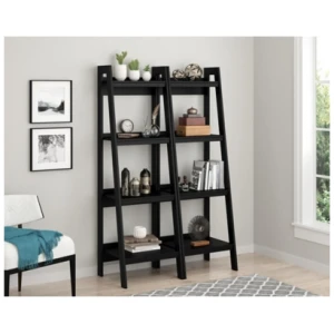 DHP Ladder Lehigh 4 Shelf Bookcase Bundle, Black