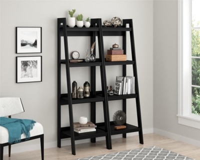 DHP Ladder Lehigh 4 Shelf Bookcase Bundle, Black