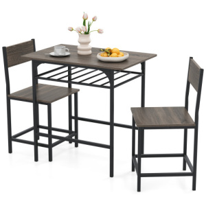 Dining Table Set with Metal Frame and Storage Rack-Gray