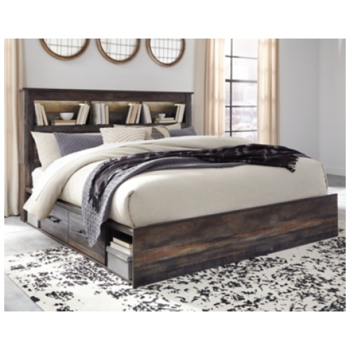 Drystan King Bookcase Bed with 4 Storage Drawers and 4 Cubbies, Multi