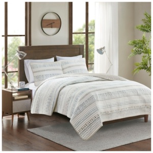 Fraser King/California King 3 Piece Printed Microfiber Seersucker Quilt Set, Taupe Multi