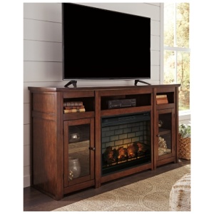 "Harpan 72" TV Stand with Electric Fireplace", Reddish Brown