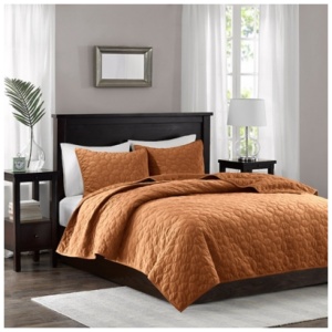 Harper King/California King 3 Piece Velvet Quilt Set, Rust