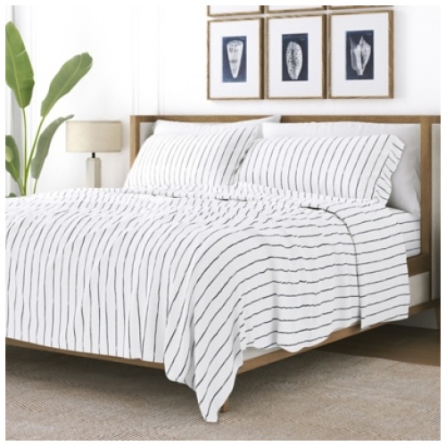 Home Collection Premium Ultra Soft Distressed Field Stripe Full Bed Sheet Set, Navy