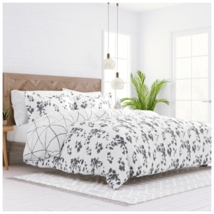 Home Collection Premium Ultra Soft Edgy Flowers Reversible King Duvet Cover Set, Charcoal/White