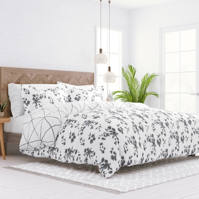 Home Collection Premium Ultra Soft Edgy Flowers Reversible King Duvet Cover Set, Charcoal/White