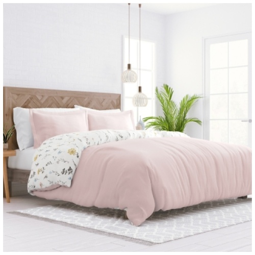 Home Collection Premium Ultra Soft Wild Flower Reversible King Duvet Cover Set, Pink