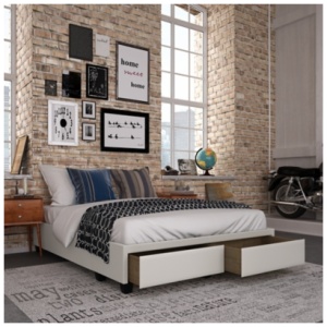 Kalinda Upholstered Faux Leather Storage Bed, White