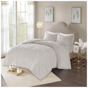 Laetitia King/California King 3-Piece Tufted Chenille Medallion Duvet Cover Set, Gray