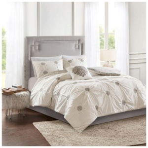 Malia King/California King 4 Piece Embroidered Reversible Duvet Cover Set, Ivory