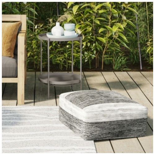 Mathis Indoor/Outdoor Square Woven Pouf, Gray