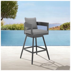 Menorca Outdoor Patio Swivel Bar Stool, Dark Gray