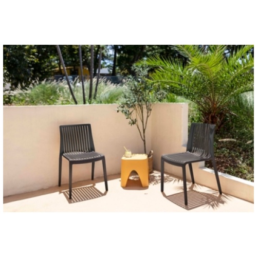 Milos Outdoor Stackable Dining Chair (Set of 2), Black