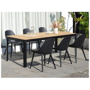 Navagio Dark Outdoor Dining Table and 6 Chairs, Light Brown/Black