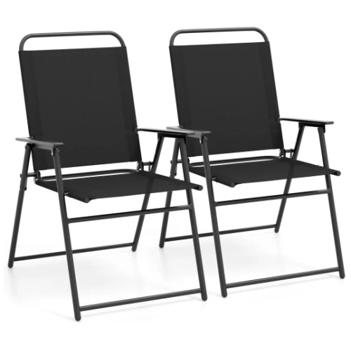Outdoor Folding Sling Chairs with Armrest and Backrest-Black