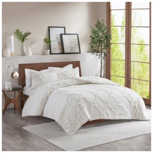 Pacey King/California King 3 Piece Tufted Chenille Geometric Duvet Cover Set, Off White