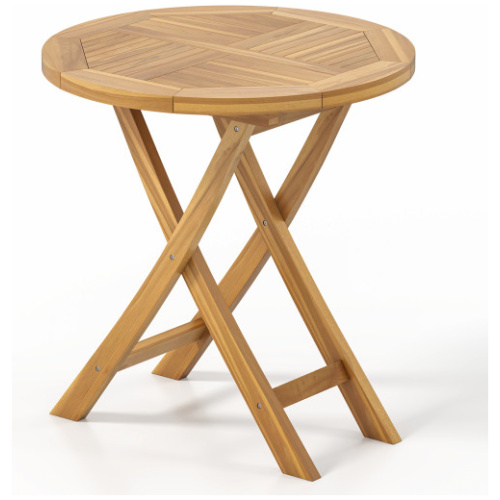 Patio Teak Wood Dining Table with Slatted Tabletop and Sturdy X-Shaped Frame
