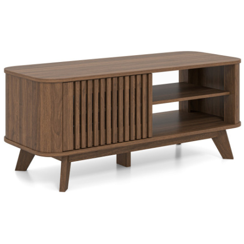 Rectangular Coffee Table with Storage and Adjustable Shelves-Walnut