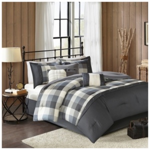 Ridge California King 7 Piece Herringbone Comforter Set, Gray