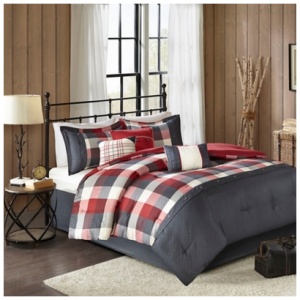 Ridge California King 7 Piece Herringbone Comforter Set, Red