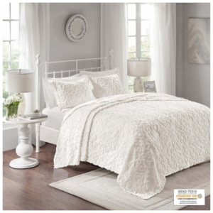 Sabrina King/California King 3 Piece Tufted Chenille Bedspread Set, Off White