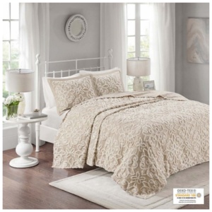 Sabrina King/California King 3 piece Tufted bedspread set, Taupe