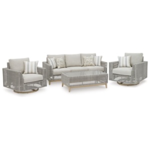Seton Creek Outdoor Sofa and 2 Chairs with Coffee Table, Gray