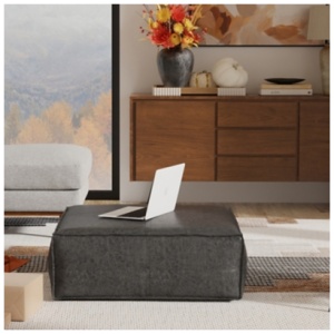 Simpli Home Brody Pouf, Distressed Black