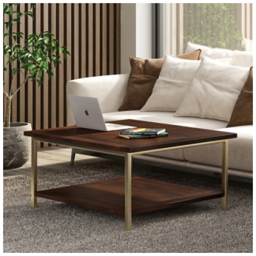 Simpli Home Skyler Coffee Table, Dark Brown/Gold