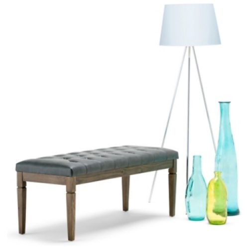 Simpli Home Waverly tufted Ottoman Bench, Slate Gray