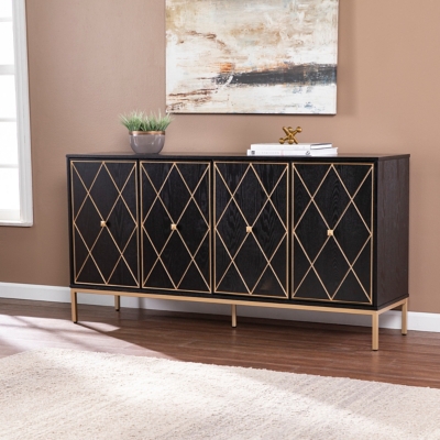 Southern Enterprises Furniture Erdan Sideboard Cabinet with Storage, Black/Gold