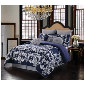 Style 212 Dolce Queen Comforter 10-Piece Set, Silver/Navy