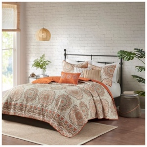 Tangiers King/California King 6 Piece Reversible Quilt Set with Throw Pillows, Orange