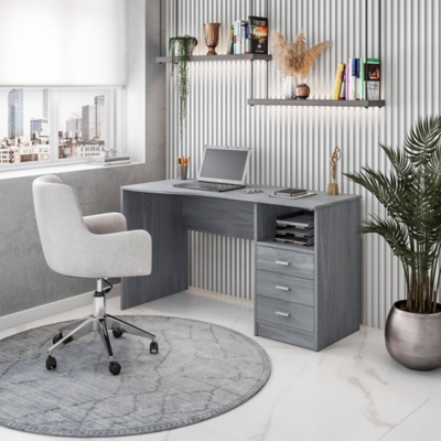 Techni Mobili Computer Desk with Drawers, Gray