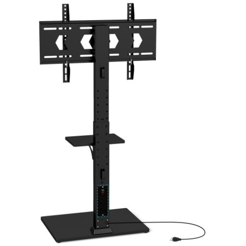 Tilt and Height Adjustable Floor TV Stand with Power Outlet and Adjustable AV Shelf