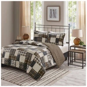 Timber King/California King 3 Piece Reversible Printed Quilt Set, Black/Brown