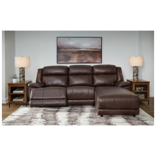 VonKurt 3-Piece Power Leather Reclining Modular Sofa Chaise, Dark Brown